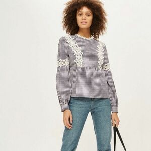TopShop Lace Trim Gingham blouse